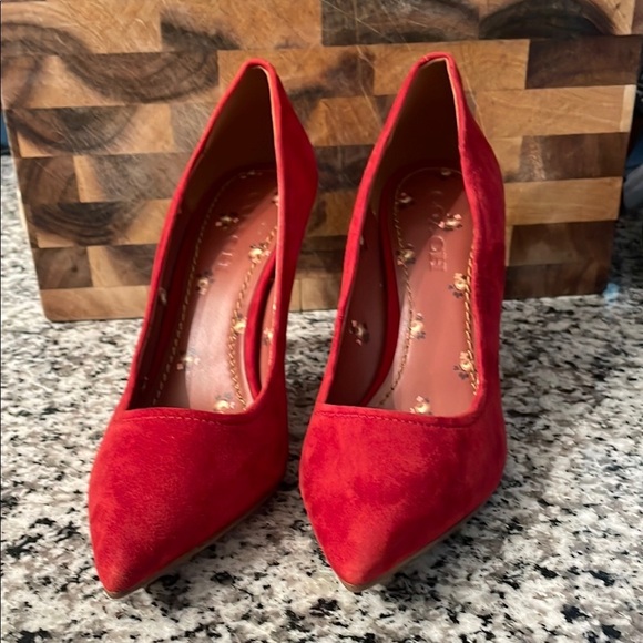 Coach Shoes - Coach Red Suede Women's Heels Size 10